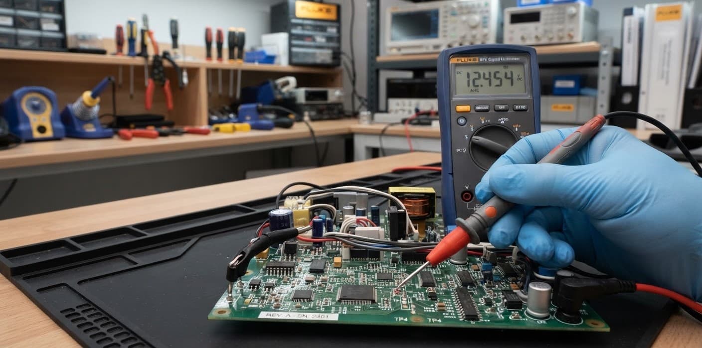 Měření elektroniky digitálním multimetrem v dílně